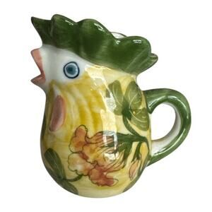 Vintage Mini Rooster Creamer Pitcher Floral Hand Painted Andrea by Sadek